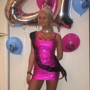 pink holographic bodycon mini dress